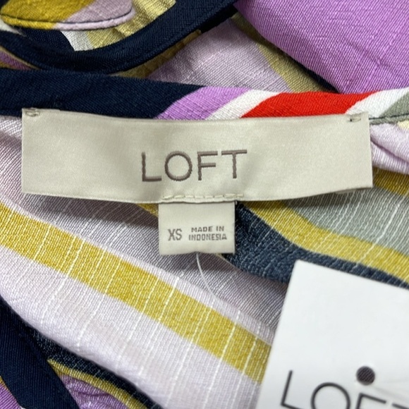 Loft Women's Blue Multicolor Striped Shirred Peplum Cami Tank Top Blouse - Picture 9 of 12